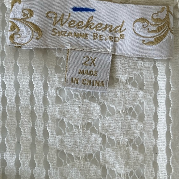 Suzanne Betro  2X Crochet Boho Top  Blue Floral Short Sleeve TOP TUNIC - Picture 7 of 10